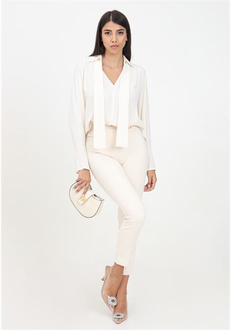 Elegant cream trousers for women with logo rivet ELISABETTA FRANCHI | PA02446E2193